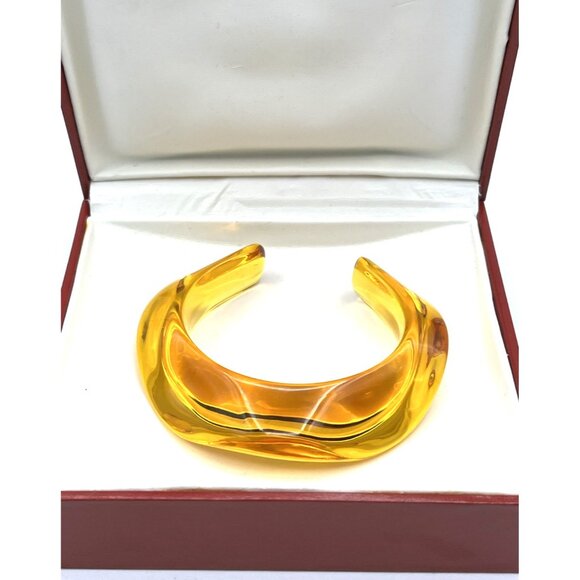 Baccarat France Crystal OCEANE PARMA GRANDE Wave Modernist Cuff Bracelet Gold - Picture 9 of 12